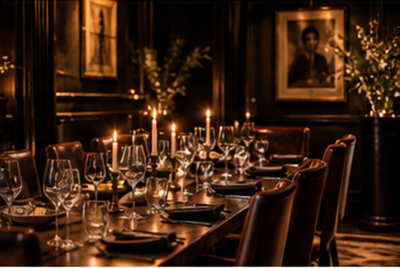 The Cellar Room laid for a private dinner, one long table under brick arches.